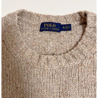 ラルフローレン ロゴクルーネックニット ベージュ×アイスブルー