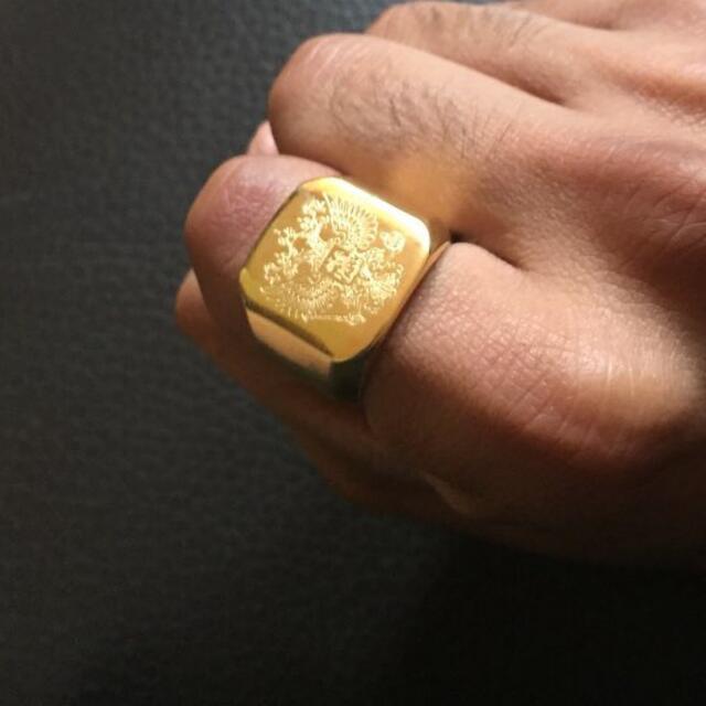 イーグル刻印 ゴールド印台カレッジリング スクエアリング ダブルヘッドイーグル メンズのアクセサリー(リング(指輪))の商品写真