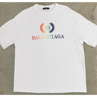 肩幅41cm『BALENCIAGA』 バレンシアガ (S) レインボーロゴ Tシャツ