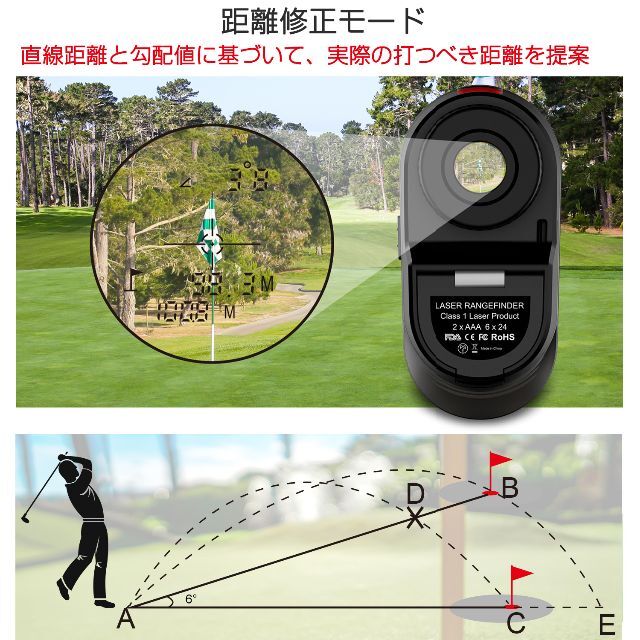 レーザー距離計 ゴルフ 直線距離 高低差 水平距離 高低差 角度 高さ 測定器 8
