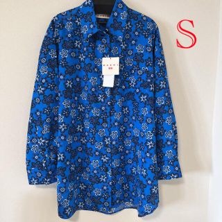 ユニクロ(UNIQLO)のユニクロ マルニ オーバーサイズシャツ Sサイズ 花柄ブルー UNIQLO(シャツ/ブラウス(長袖/七分))