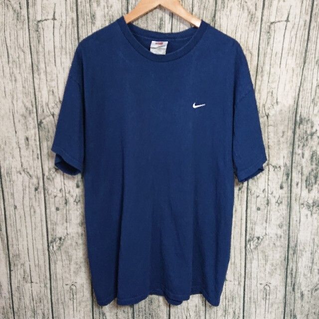 約60cm袖丈ビッグサイズNIKEワンポイント刺繍TシャツナイキXLネイビー紺色