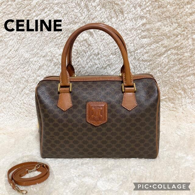 【希少】CELINE マカダム柄 横25cm ミニボストンバッグ ブラウン付属品ショルダーストラップ