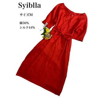 シビラ(Sybilla)の極上品　Sybilla 真紅のロングドレス　リネン　シルク　ドルマンスリーブ(ロングワンピース/マキシワンピース)