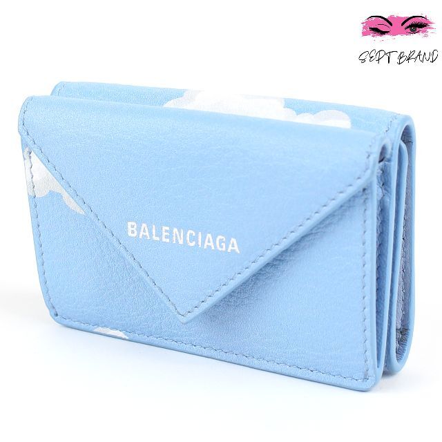 Balenciaga - BALENCIAGA バレンシアガ 三つ折り財布 レザー ブルー 曇