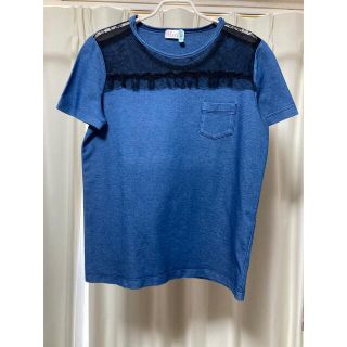 レッドヴァレンティノ(RED VALENTINO)のRED VALENTINO デニム風　レースチュールTシャツ(Tシャツ(半袖/袖なし))