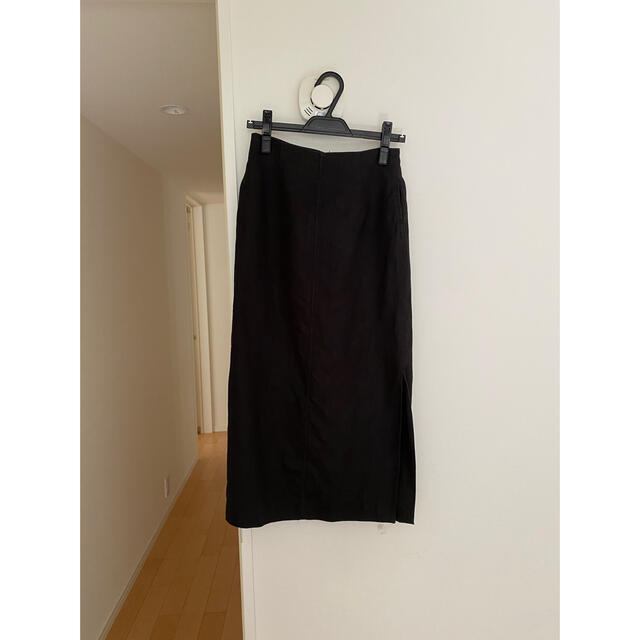 Whim Gazette(ウィムガゼット)の美品ウィムガゼットリネンロングタイトスカート黒ブラック レディースのスカート(ロングスカート)の商品写真