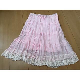 アールエフ(R・F)の新品タグなし　RF ピンク裾レースの可愛いスカート　サイズ38(ひざ丈スカート)