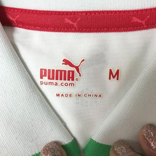 PUMA(プーマ)の【人気】プーマ ハーフジップ 半袖 シャツ ホワイト×グリーン M レディース レディースのトップス(シャツ/ブラウス(半袖/袖なし))の商品写真