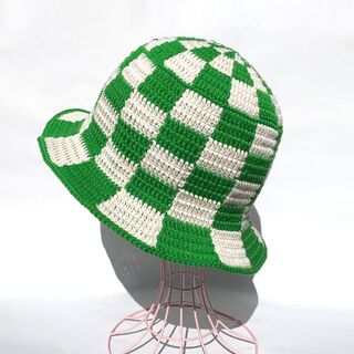 【クロシェハット】GREEN×OFF ブロックチェック バケットハット(帽子)