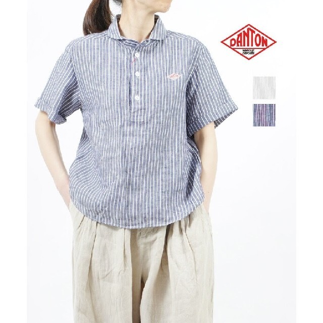 DANTON(ダントン)のDANTON ダントン 丸襟ポケット付き　ラウンドカラー半袖　リネン 美品　36 レディースのトップス(Tシャツ(半袖/袖なし))の商品写真