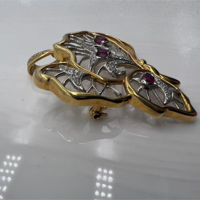 ☆田中貴金属☆ ルビー ペンダントトップ ブローチ K18 YG PT900 | www