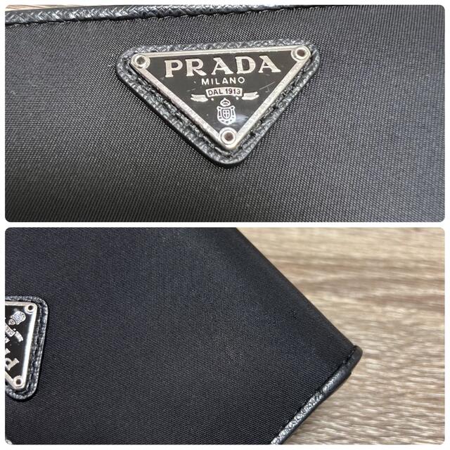 美品　プラダ　トライアングルロゴ　二つ折り財布　コンパクトウォレット　ブラック