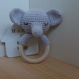 ベビーラトル ガラガラ ぞうさん ハンドメイド 歯がため(プラスチック鈴入り)(がらがら/ラトル)