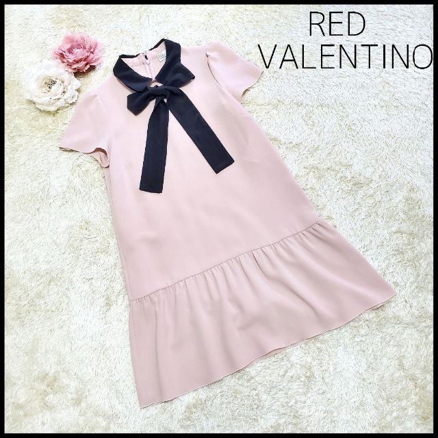 【ピンク×ブラック】RED VALENTINO ボウタイワンピース バレンチノ35cm身幅