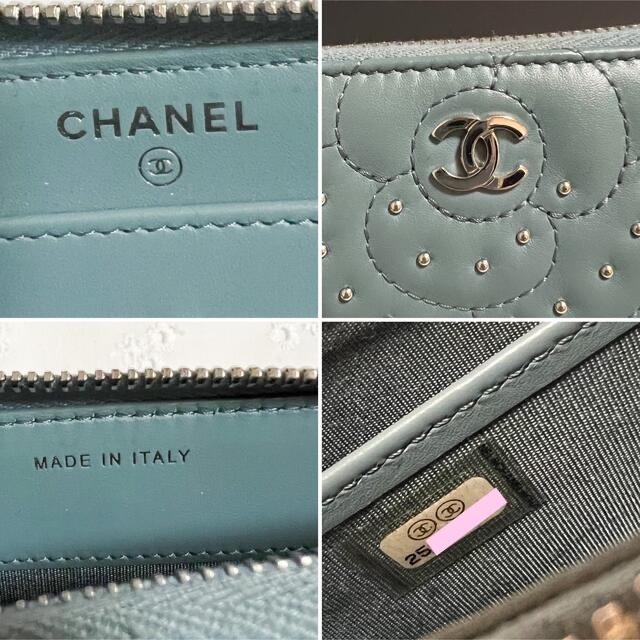 カード入れ⇒8箇所専用☆CHANEL シャネル カメリア スタッズ 長財布 ラウンドジップ