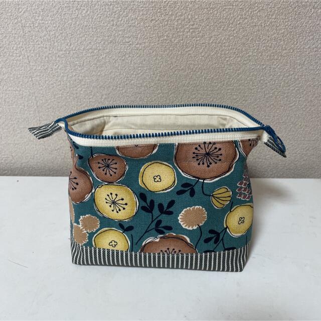 ハンドメイド ワイヤーポーチ メイクポーチ 北欧 花柄 バイカラー ファスナー