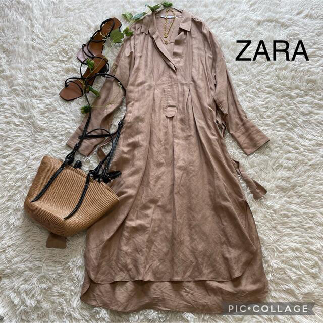 ZARA(ザラ)の★専用★  ZARA ザラ　リネンウエストリボンゆったりワンピース レディースのワンピース(ロングワンピース/マキシワンピース)の商品写真