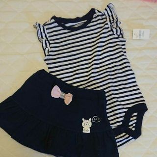 ベビーギャップ(babyGAP)の90cm ボーダーロンパース&ボトム(ロンパース)