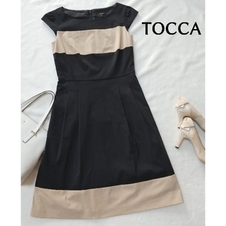トッカ(TOCCA)のTOCCA トッカ バイカラー ワンピース 黒 0サイズ(ひざ丈ワンピース)