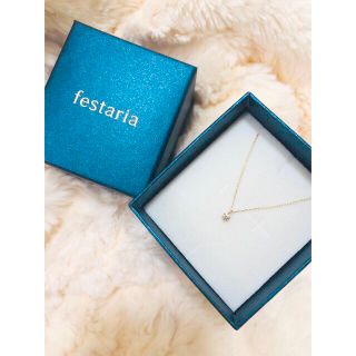 【新品】festaria  一粒ダイヤモンドネックレス　K10刻印あり(ネックレス)