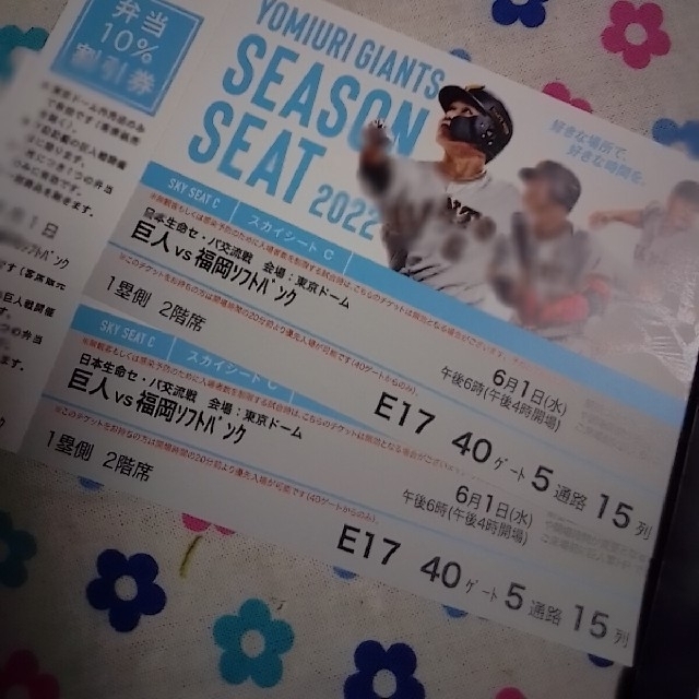 野球観戦 巨人戦チケット ジャイアンツ巨人×ソフトバンク 東京ドーム 2枚即買可