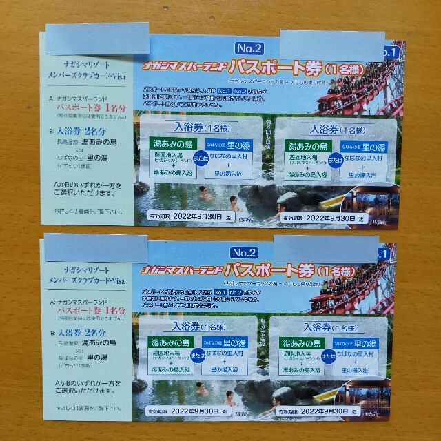 ナガシマスパーランド パスポート券２名分＋共通金券1000円分 12月末まで有効チケット