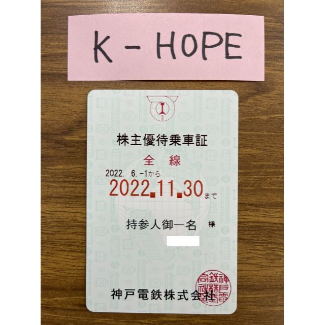 チケット神戸⑫青 電車 株主優待乗車証 半年定期 2022.11.30 送料無料