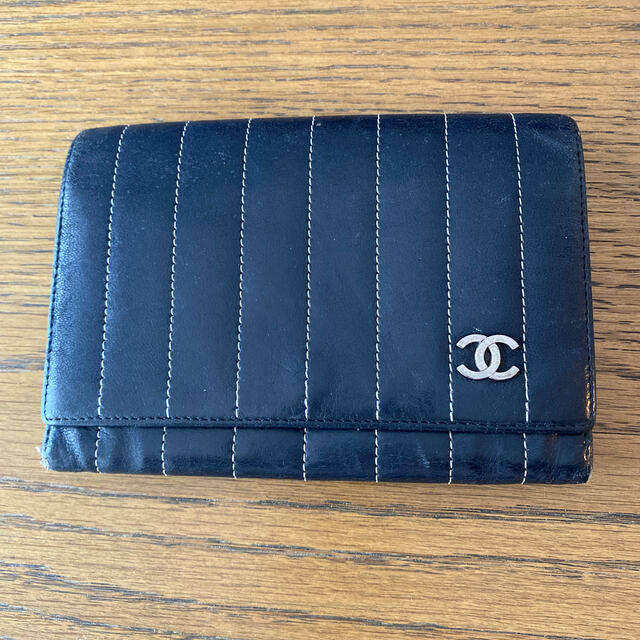 CHANEL ワイド　ステッチ　財布　黒　ヴィンテージ