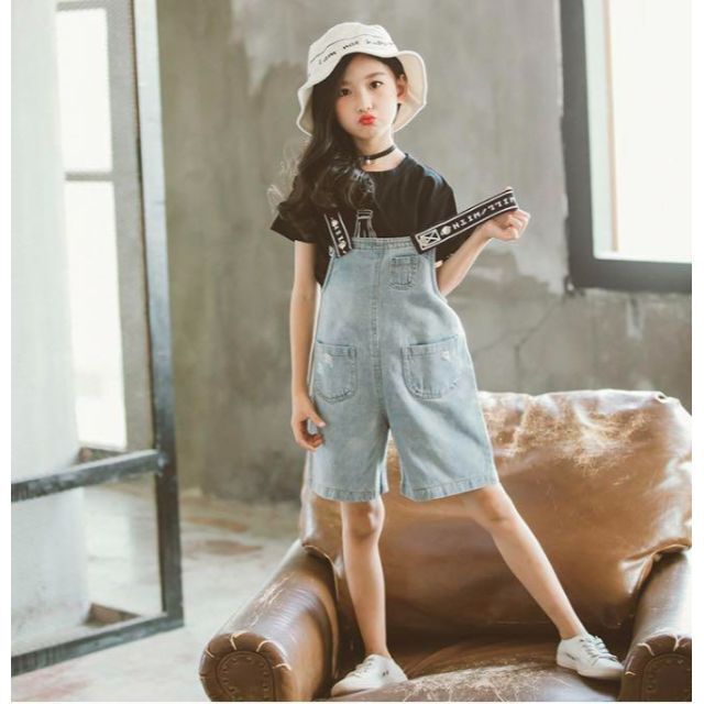 オーバーオール ショートデニムサロペット Tシャツ 2点セット おしゃれ 韓国
