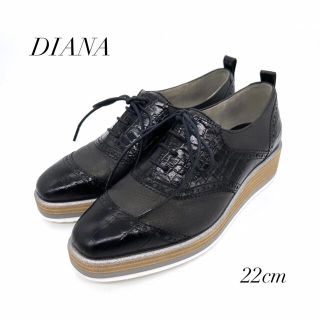 ダイアナ(DIANA)の【着用1回❣️】ダイアナ 22cm レースアップシューズ 厚底 ブラック 型押し(ローファー/革靴)