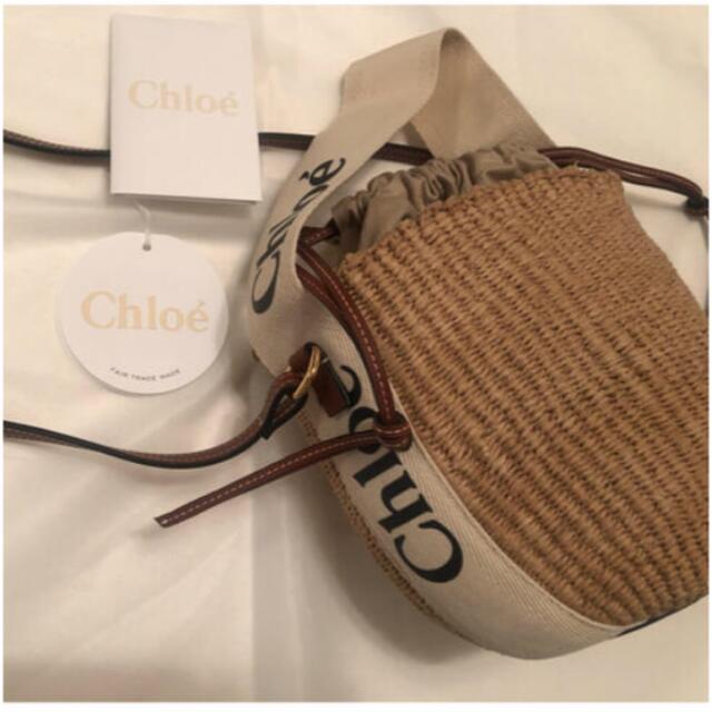 【受注生産品】 Chloe - Chloe  ホワイトリボン　クロエ　woody ウッディ　スモール　バスケット かごバッグ/ストローバッグ
