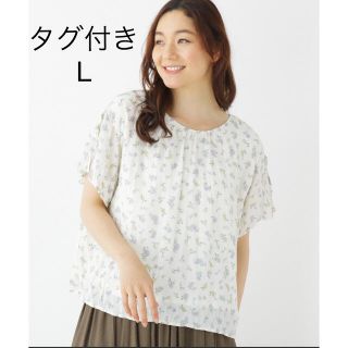 ドレスキップ(DRESKIP)の花柄バックリボンプルオーバーブラウス L(シャツ/ブラウス(半袖/袖なし))