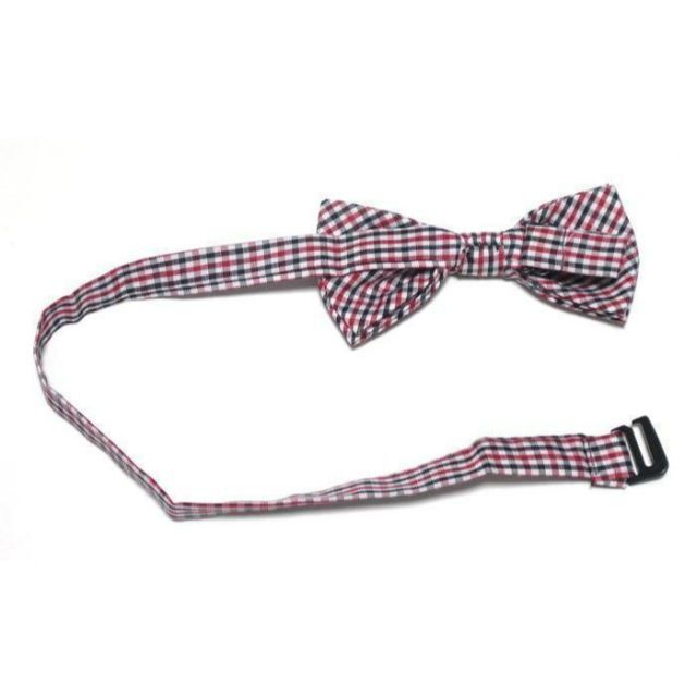 蝶ネクタイ　ギンガムチェック　赤 × 白 × 黒 × グレー　bow-0085 メンズのファッション小物(ネクタイ)の商品写真
