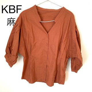 ケービーエフ(KBF)のKBF麻混 Vネックブラウス♡ブラウン(シャツ/ブラウス(半袖/袖なし))