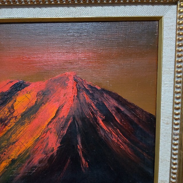 75 絵画　油彩　油絵　風景画　K.Nakayama作　M.FUJI　赤富士美術品/アンティーク