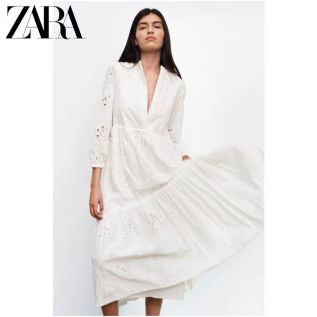 【T-ポイント5倍】 ZARA XSサイズ 完売品★カットワーク刺繍ワンピース 新品未使用 正規品 ZARA - ロングワンピース/マキシワンピース