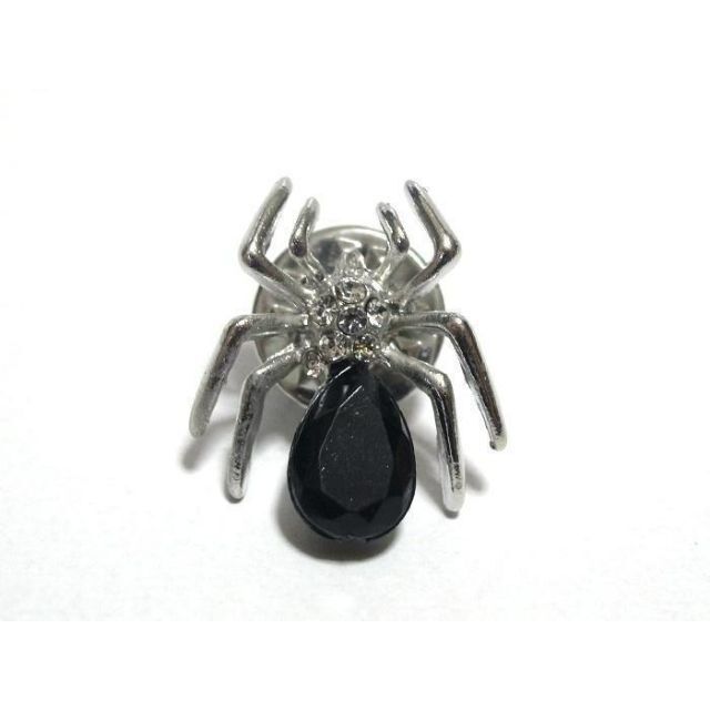ラペルピン　ピンズ　蜘蛛　クモ　スパイダー　ラインストーン　黒　pin-0058