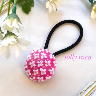 くるみボタン　刺繍　ヘアゴム　No.12(ヘアアクセサリー)