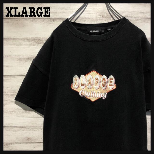 XLARGE  トップス　Tシャツ オリーブ　刺繍　ロゴ　半袖　ブランド