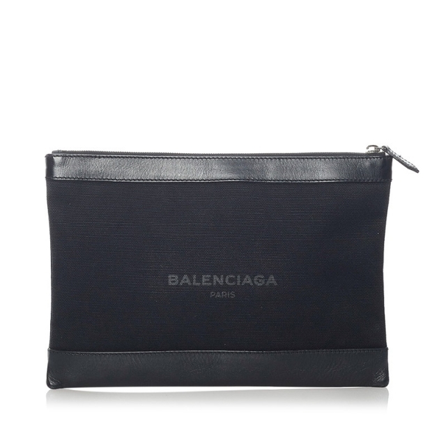 Balenciaga - 美品 バレンシアガ ネイビー クリップ M クラッチバッグ 373834 キャンバス メンズ BALENCIAGA