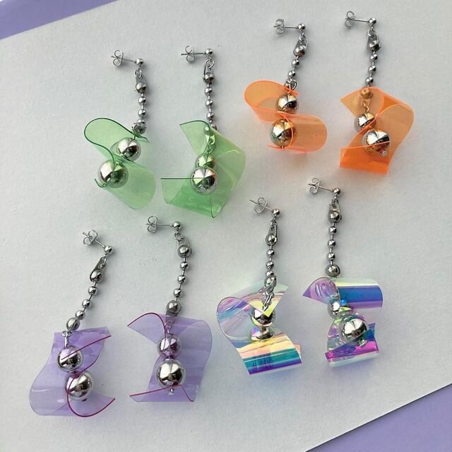 ハンドメイド PVC ビニール チェーン ピアス/イヤリング オーロラ