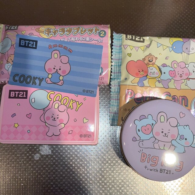 BT21(ビーティーイシビル)のBT21プチキャン マング&クッキー&コヤ　　キャラタブレットクッキー エンタメ/ホビーのタレントグッズ(アイドルグッズ)の商品写真