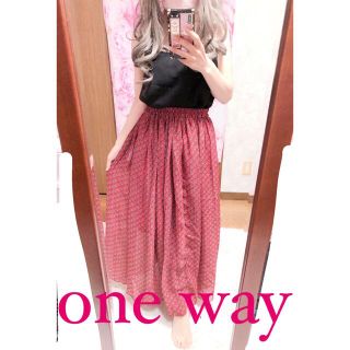 ワンウェイ(one*way)の4705.one way 総柄 アジアン レッド ロングスカート(ロングスカート)