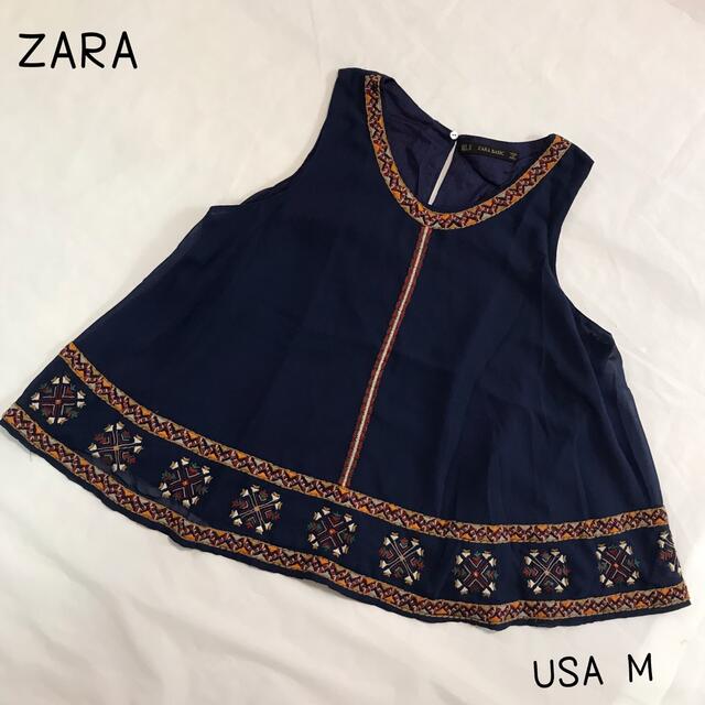 ZARA - ZARA シフォン 刺繍 エンブロイダリー フレア ノースリーブ ブラウス Mの通販 by ろびんまま☆おまとめ割引あり|ザラならラクマ