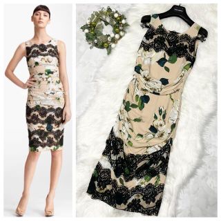 ドルチェアンドガッバーナ(DOLCE&GABBANA)の本物 美品 ドルチェ&ガッバーナ 花柄 レース ノースリーブワンピース ドルガバ(ひざ丈ワンピース)