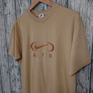 90s白タグ古着NIKEセンターロゴ刺繍Tシャツナイキベージュ-