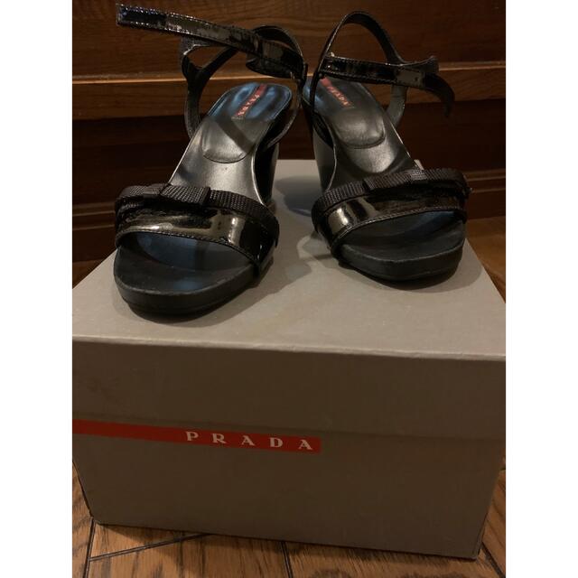 売切特価☆PRADA リボン サンダル エナメル ブラック プラダ