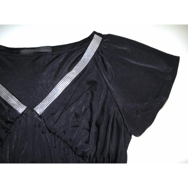 Ray BEAMS(レイビームス)のレイビームス・トップス・ブラウス・黒・シルバーメタル・S-M・美品 レディースのトップス(シャツ/ブラウス(半袖/袖なし))の商品写真