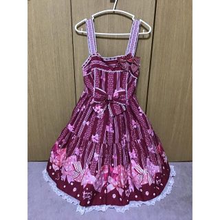 アンジェリックプリティー(Angelic Pretty)のジュエルリボンjsk 赤 カチューシャset(ひざ丈ワンピース)